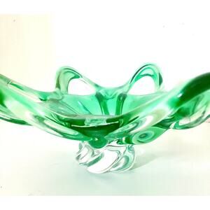 Bohemian Czech Art Glass Bowl Hospodka Or Egermann Chribska GREEN Murano Style